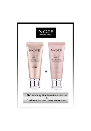 Note Cosmetics 3 in 1 Tinted Ton Eşitleyici 50 SPF Krem & 3 in 1 Glowing Skin Tinted Işıltılı 50 SPF Krem Makyaj Seti