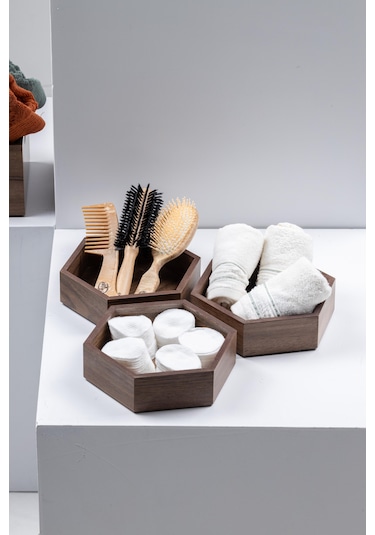 Finehome Wooden 3'lü Takı Makyaj Organizeri