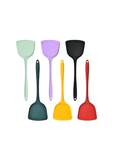 Sarı Silikon Spatula Geniş Yapışmaz Isıya Dayanıklı Rahat Kavrama Kolay Temiz Kızartma Gıda Sınıfı Pişirme