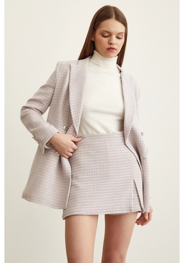 Never More Kırçıllı Yırtmaçlı Şort Etek Lila