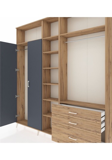 Arges Dolap 9 Raflı 3 Çekmeceli 2 Askılı 220x30x243 Çam-antrasit/çam Antrasıt/atlas Çam