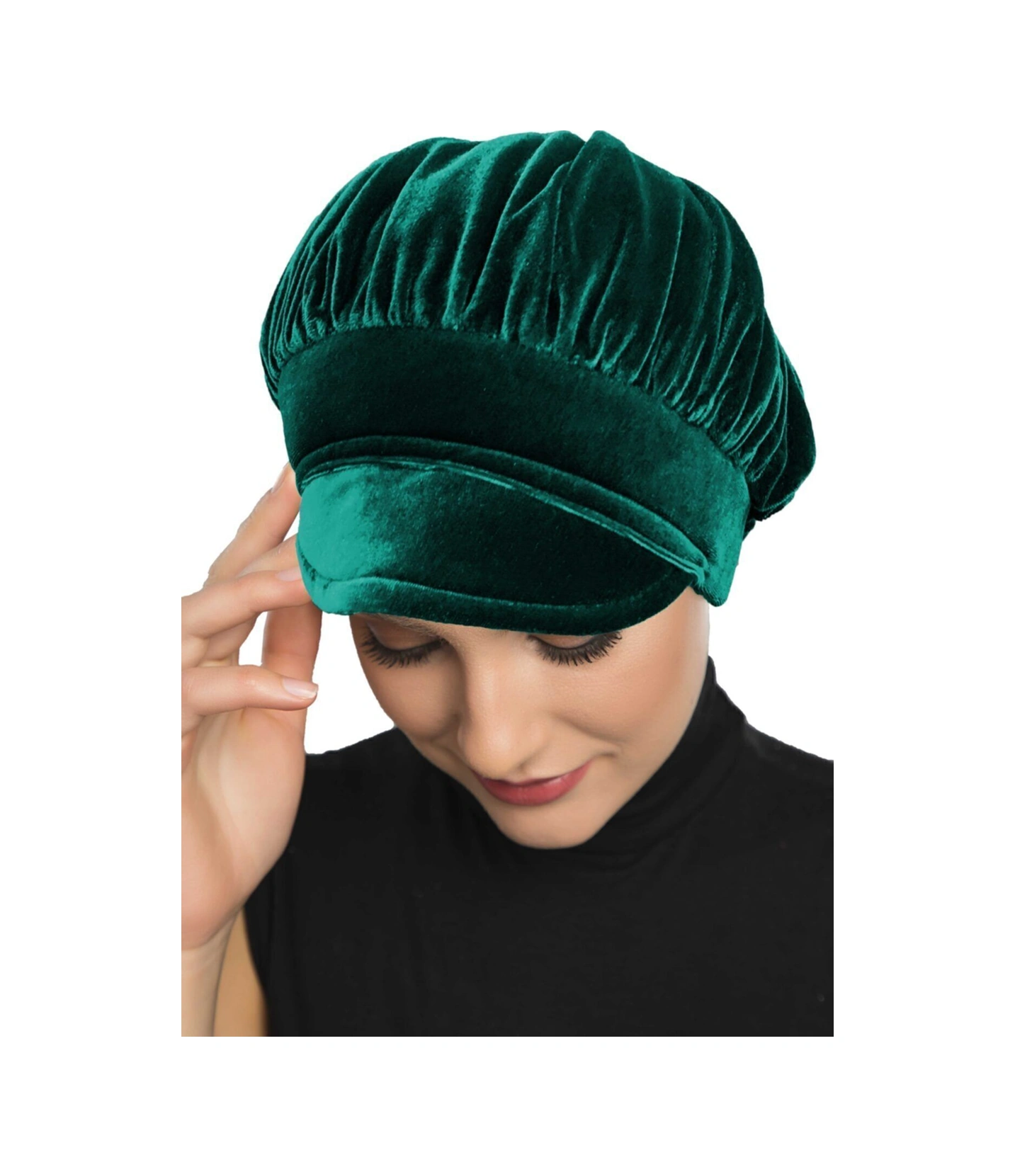 Kadife Şapka Toka Detaylı Yeşil Hazır Türban Tesettür Bone Hürrem