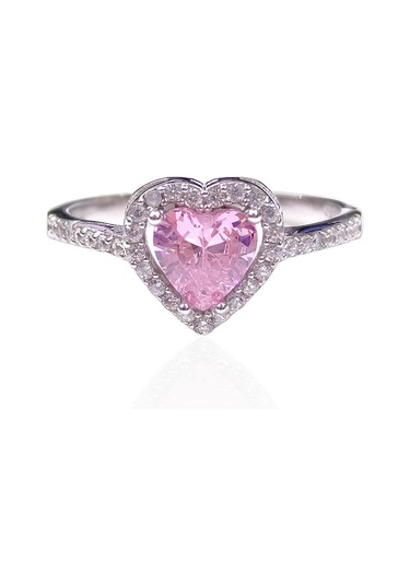 Pembe Zirkon Taşlı Kalp Gümüş Yüzük - 14 Beyaz