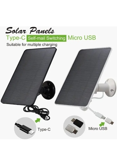 Besthome1 3w Usb Güneş Paneli Dc 6v Siyah Güvenlik Kamerası, 360 Şarj Cihazı, Mikro Usb / Usb-c Bağlantı