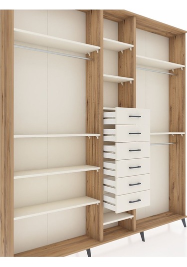 Arges Dolap 10 Raflı 6 Çekmeceli 3 Askılı 220x30x243 Çam-aytaşı/aytaşı Aytası/aytası