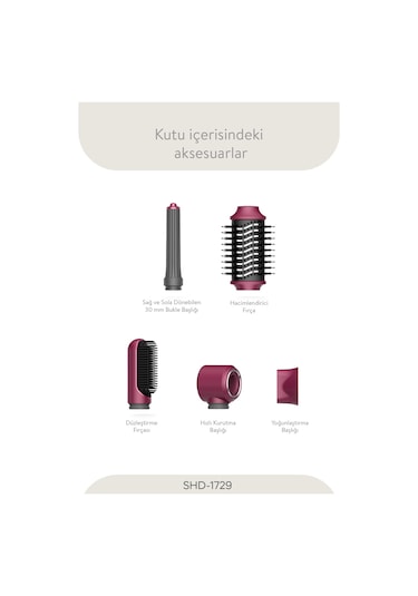 Pro Compact Uzun Multi-styler Hava Üfleme 5in1 Saç Şekillendirici Bldc Shd-1729 Royal Gilded Red Bordo