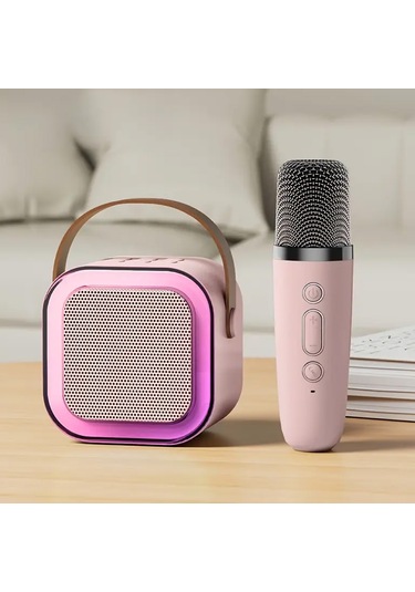 Mini Kablosuz Bluetooth Karaoke Hoparlör Kareoke Makinesi Pembe
