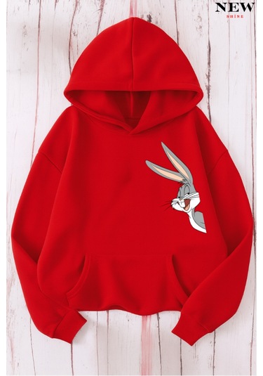 Buggs Bunny Baskılı Sweatshirt Kırmızı