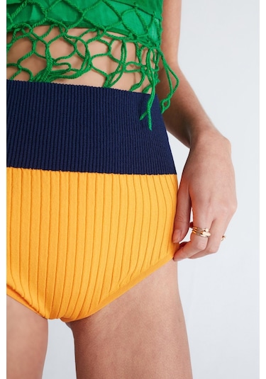 Peraluna Dora Shorts Ribana Örgü Kadın Triko Tayt Şort Turuncu - Xl Turuncu