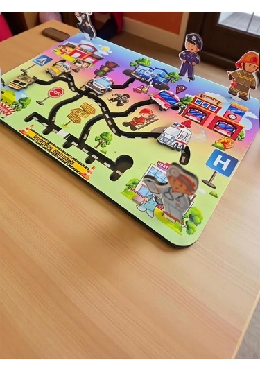 Ahşap Koordinasyon Oyunu Hareketli Araçlar, Meslekler Ve Trafik Levhaları
