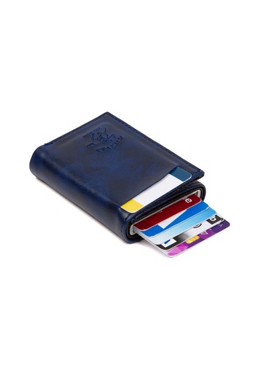 Tuldar Erkek Rfıd Otomatik Çekim Koruyucu Mekanizmalı Kağıt Para Bölmeli Hediyelik Kartlık Cüzdan Tul601 - Lacivert