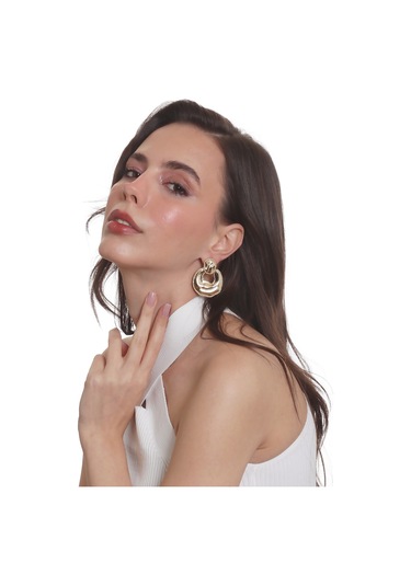 Labalaba Kadın Yaprak Dokulu Çivili Model Çanta Formlu Küpe - Altın Antrasit