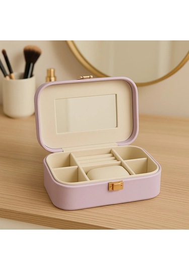 Deri Seyahat Takı Bijuteri Mücevher Kutusu Organizer Düzenleyici 20cm Lila İthal Ürün