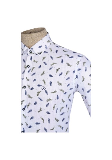 Standart Yaka İğneli Yaprak Desen Gömlek Slim 001