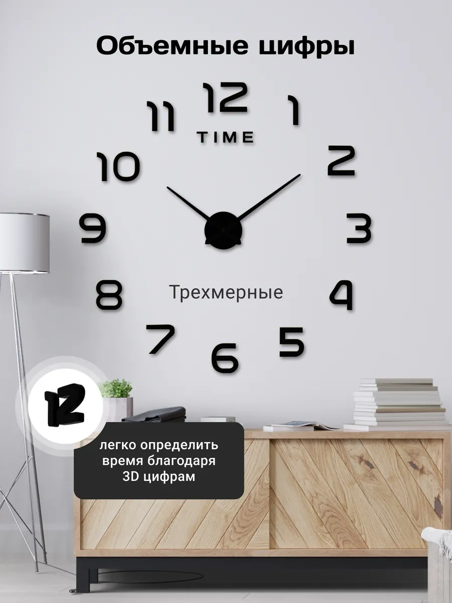 Artclock Büyük Rakamlı Kendinden Yapışkanlı Dekoratif Duvar Saati 200138250 Siyah