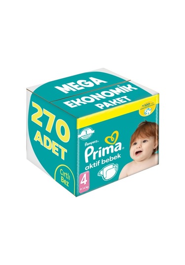 Prima Bebek Bezi Beden:4 9-14kg Maxi 270 Adet Mega Ekonomik Pk 4 Numara