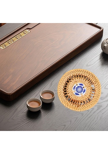 Suntek Tatil Yemeği Yemek Ev Için Yuvarlak Dokuma Servis 8cm Kahverengi