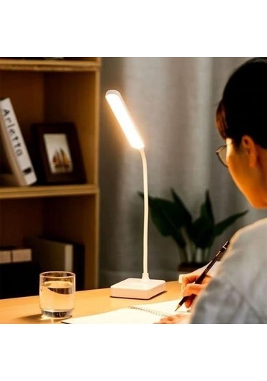 Buffer İnce Uzun Usbli Dokunmatik 3 Kademeli 360 Derece Özel Göz Korumalı Led Lityum Masa Lambası -m11 Beyaz
