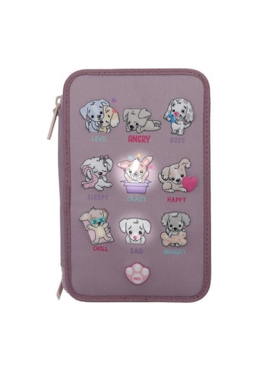 Top Model Üçlü Kalem Kutusu Led Köpekler Ruh Hali Lila