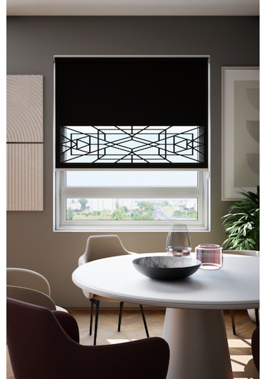 Lazer Kesim Mat Stor Perde, Lazer Kesimli Klasik Serisi, C-9008 Siyah Renk