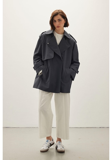 Oversıze Kısa Trençkot Lacivert Lacivert
