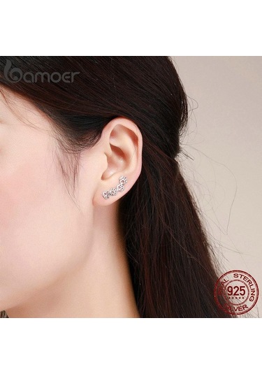 Bamoer 925 Ayar Gümüş Kore Tüy Gül Çiçek Yıldız Düzlem Manşet Saplama Küpe Kadınlar İçin J