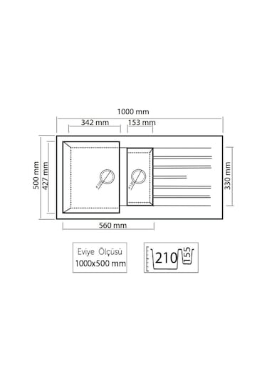 Granit Eviye Harlem T2 Siyah 100x50 Siyah