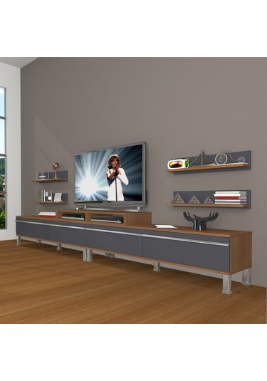 Decoraktiv Ekoflex 360r Mdf Krom Ayaklı Tv Ünitesi Tv Sehpası Ceviz - Antrasit