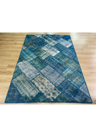 Çam Halı PW729 Turkuaz El Dokuma Patchwork Yün Halı