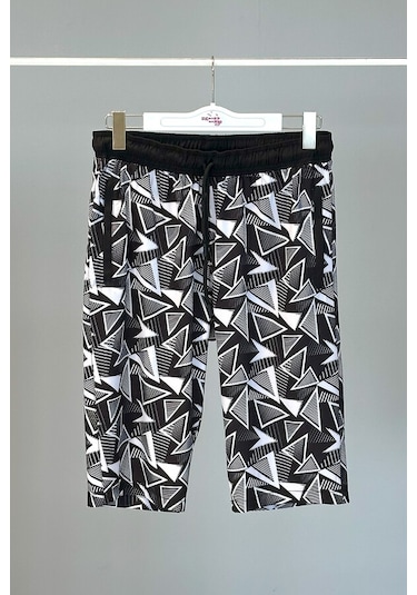 Desenli Erkek Şort Kapri Mayo Rks-03 Remsa Mayo Siyah