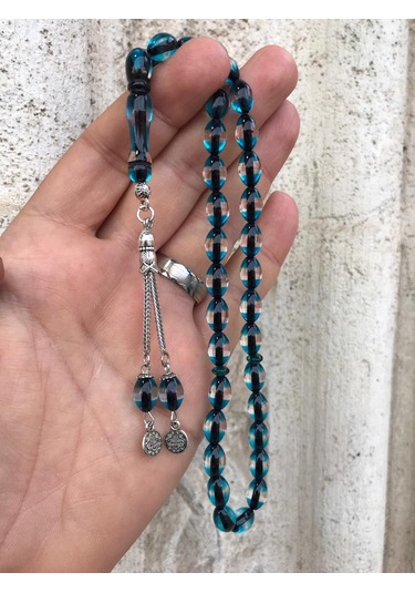 Sürmeli Model Mavi Renk Beyzi Kesim Toz Kehribar Tesbih N11.12149