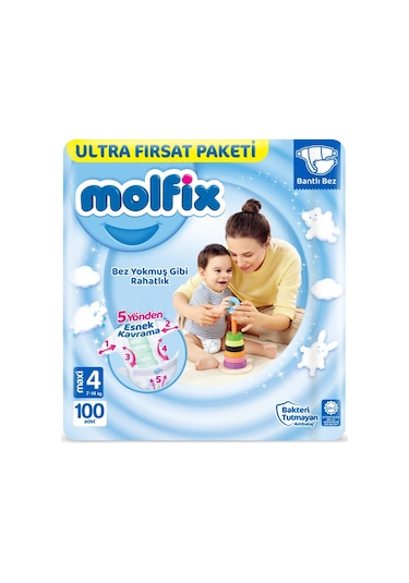 Molfix Bebek Bezi 4 Numara Maxi Aylık Ultra Fırsat Paketi 300 Adet 3'lü