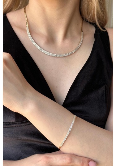 Zümrüt Sarraf 14 Ayar Altın Klasik Su Yolu Kolye Bileklik İkili Set