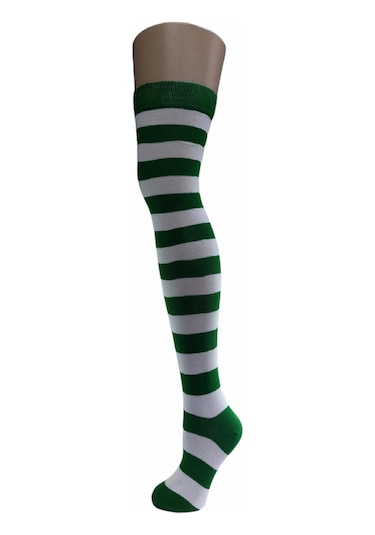 Design Socks Desing Çember Desenli Dikişsiz Dizüstü Çorap-Yeşil
