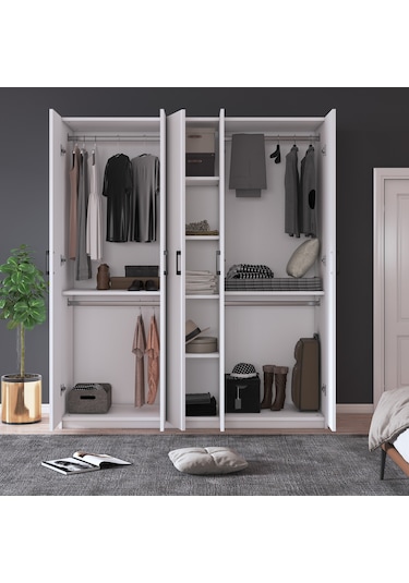 %100 Mdflam 5 Kapaklı 150cm Gardrop G-09 Beyaz