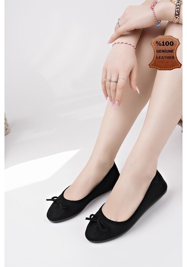 Muggo Miu Fiyonklu Kadın Deri Günlük Babet Sıyah