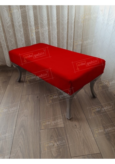 Ayak Ucu Kapı Önü Antre Düz Bench Puf Orta Sehpa Gümüş Ayak 110 Cm Kırmızı