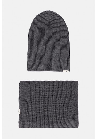 AC&Co / Altınyıldız Classics Erkek Gri Melanj Rüzgar Geçirmez Sıcak Tutan Triko Atkı-bere Set