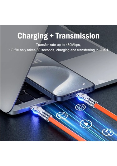 Çift Dönen Hızlı Şarj Kablosu Usb C Tip-c Şarj Cihazı Sıvı Silikon Kablo Huawei Orange 2m Diğer