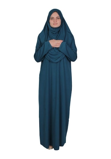 Koyu Petrol Mavisi 2 Fermuarsız Namaz Elbisesi Koyu Petrol Mavi