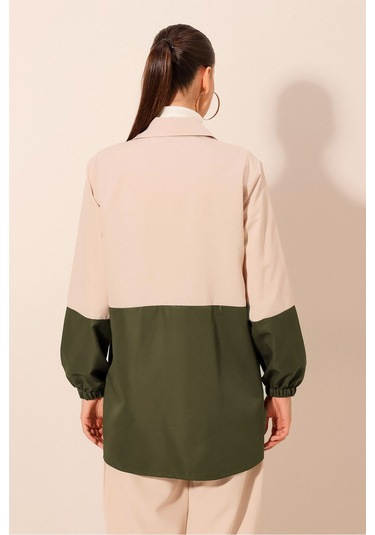 5909 Çift Renkli Mevsimlik Trençkot - Haki haki