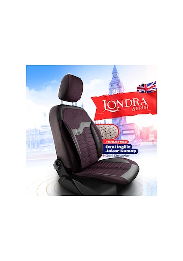 Panda Londra Serisi İngiliz Jakar Kumaş Oto Koltuk Kılıfı - Bordo - Siyah