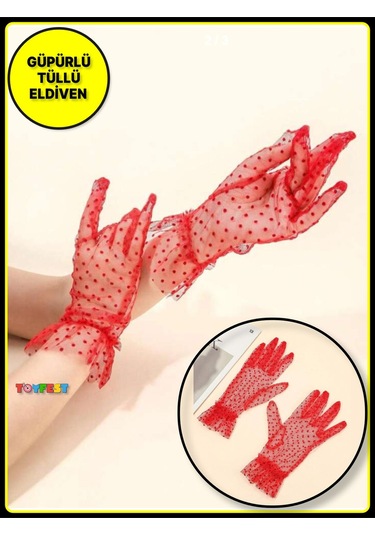 Güpürlü Tüllü Puantiyeli Şeffaf Parti Kostüm Kına Düğün & Gelin Eldiveni Kırmızı Çok Renkli Güpürlü Tüllü Puantiyeli Şeffaf Parti Kostüm Kına Düğün & Gelin Eldiveni Kırmızı Çok Renkli