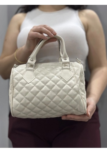 Biçomi Kapaksız Kapitone Krem Cilt Çanta Krem