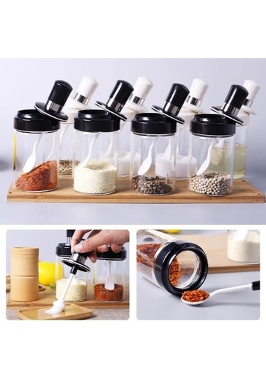 2 Adet Şeffaf Cam Gövde Baharat Şişesi Entegre Kaşık Kapaklı Ev Mutfak Baharat Kutusu Sızdırmaz Tuz Dağıtıcı A Diğer