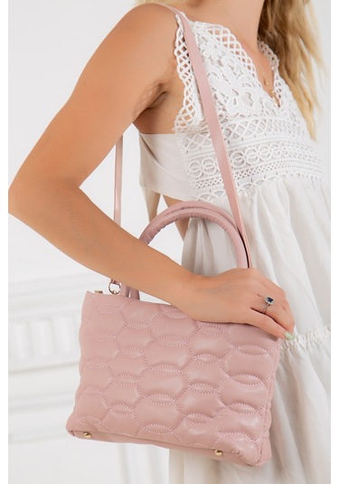 Kapitone Dikişli Zincirli Pembe Kadın Omuz Çantası-1984 - Pembe