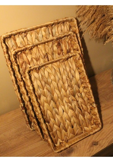 3lü Hasır Su Sümbülü Dikdörtgen Tepsi Diğer