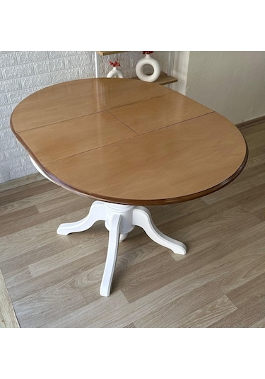 Lindon Baba Ayak Yuvarlak Açılır Masa 110x110 Beyaz - Ceviz