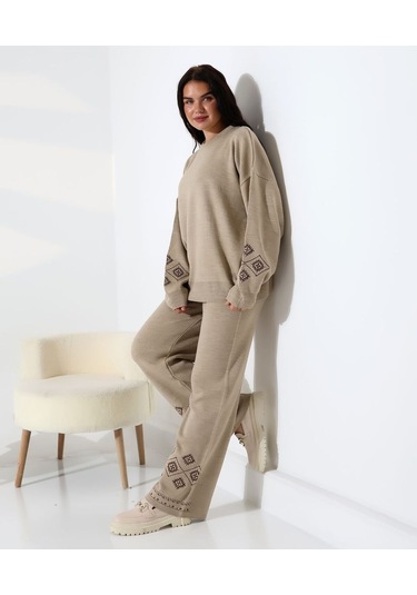 Marakeş Esintisi Alt-üst Triko Takım Vizon