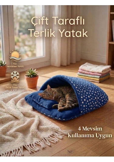 Terlik Model Çift Taraflı Kedi Köpek Yatağı